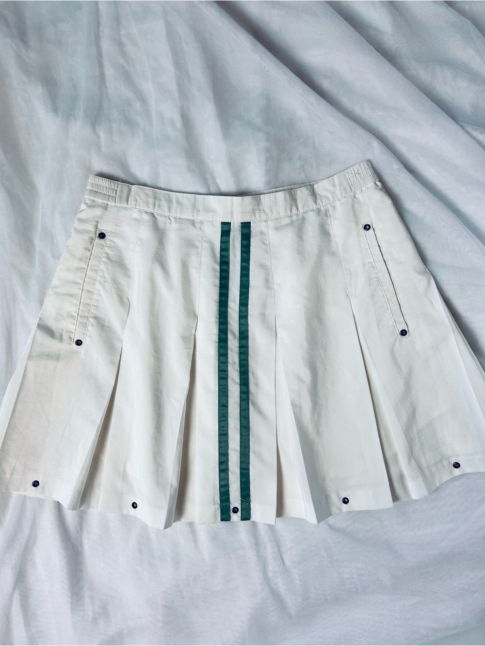 White Pleated Skirt with Green Stripe
